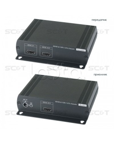 Удлинитель HDMI KVM (комплект приёмник + передатчик) по Ethernet до 120м (CAT5e) SC&T HKM01E в Хасавюрте Видеоусилители, Модуляторы, Делители Pintop.ru
