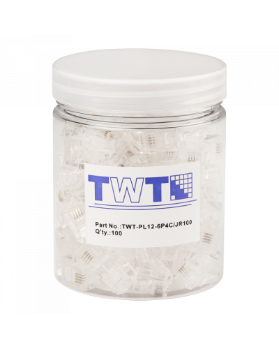 Коннектор RJ12 д/кабеля 4-ех контактный, 100 шт. в банке TWT-PL12-6P4C/JR100 в Хасавюрте Коннекторы и разъемы Pintop.ru