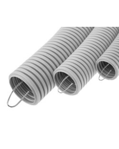 Труба гофрированная ПВХ легкая, с зондом диам. 25 мм (50м), огнестойкость E15-E90 Экопласт 10125-Е90 в Хасавюрте Труба гофрированная Pintop.ru