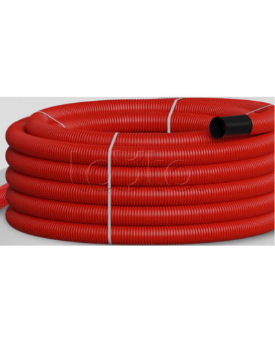 NR063 Двустен. труба ПНД гибкая откр. прокладки, SN18, с зондом, D63мм (50м) красн. Экопласт (801063HFR-UF-RD) в Хасавюрте Труба гофрированная Pintop.ru