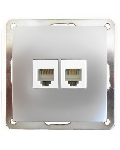 Розетка телефонная двойная 2хRJ-11 с накладкой (серебристый металлик) LK60 (865603) в Хасавюрте Розетки компьютерные и телефонные Pintop.ru