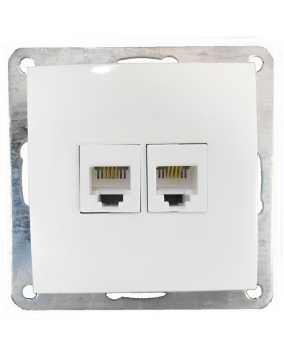 Розетка телефонная двойная 2хRJ-11 с накладкой (белый) LK60 (865604) в Хасавюрте Розетки компьютерные и телефонные Pintop.ru