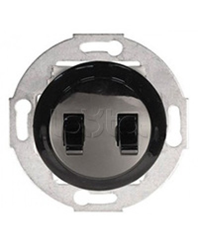 Экопласт Выключатель 2-рычажковый (схема 5) 10 A, 250 B (черный) Vintage в Хасавюрте Розетки компьютерные и телефонные Pintop.ru