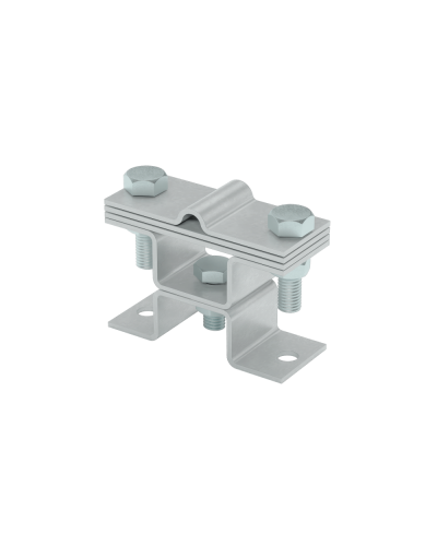 Универсальный держатель на мостовой опоре двойной для прутка Ø 5-8 мм и полосы до 40 мм с 3 пластинами КМ-профиль (XUDMO3-D5-8-B40) в Хасавюрте Аксессуары для лотков Pintop.ru