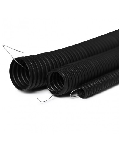 Труба гофрированная с зондом 25 мм.из ПНД, трудногорючая, безгалогенная FRHFгибкая со стальной протяжкой (черный) ПожТехКабель 713-003 в Хасавюрте Труба гофрированная Pintop.ru