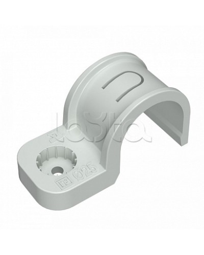 Крепеж-скоба пластиковая односторонняя для прямого монтажа атмосферостойкая серая в п/э d25 мм (10шт/450шт уп/кор) Промрукав (PR13.0399) в Хасавюрте Держатели, клипсы, скобы Pintop.ru