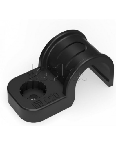 Крепеж-скоба пластиковая односторонняя для прямого монтажа черная в п/э д20 Промрукав (PR13.0373) в Хасавюрте Держатели, клипсы, скобы Pintop.ru