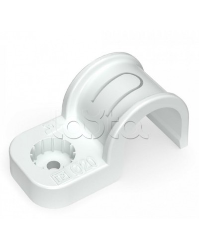 Крепеж-скоба пластиковая односторонняя для прямого монтажа белая в п/э д20 Промрукав (PR13.0377) в Хасавюрте Держатели, клипсы, скобы Pintop.ru