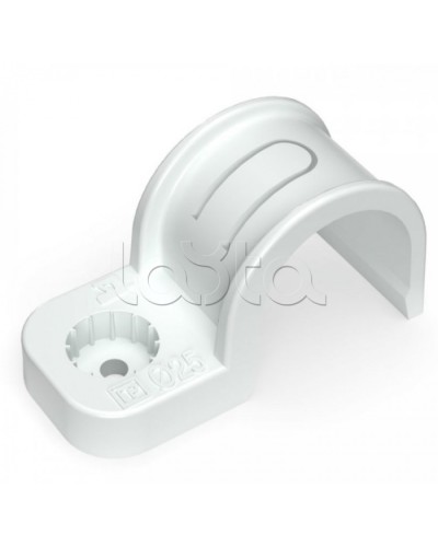 Крепеж-скоба пластиковая односторонняя для прямого монтажа белая в п/э д25 Промрукав (PR13.0378) в Хасавюрте Держатели, клипсы, скобы Pintop.ru
