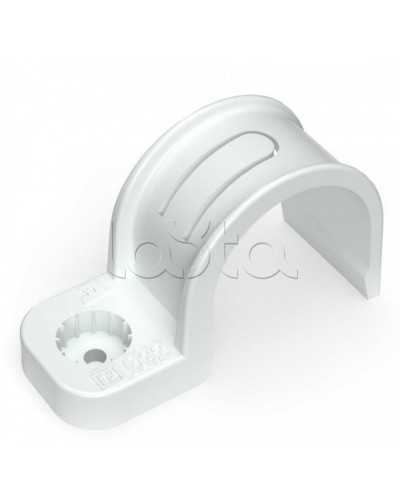 Крепеж-скоба пластиковая односторонняя для прямого монтажа белая в п/э д32 Промрукав (PR13.0379) в Хасавюрте Держатели, клипсы, скобы Pintop.ru