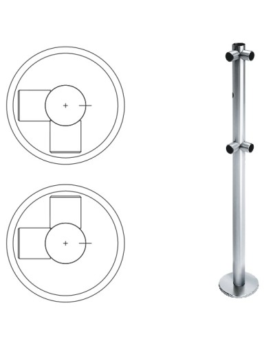 Стойка ограждения L-образная с отверстием под фиксатор, 2 муфты слева (антик серебро) Oxgard в Хасавюрте Ограждения Pintop.ru