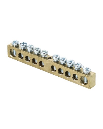 Шина PEN ноль-земля (6х9мм) 10 отверстий латунь крепеж по центру розничный стикер EKF PROxima (sn0-63-10-r) в Хасавюрте Аксессуары для стоек и шкафов Pintop.ru