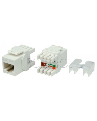 Вставка Keystone Jack RJ-45(8P8C) Hyperline KJ8-8P8C-C6A-180-WH в Хасавюрте Модули Keystone Pintop.ru