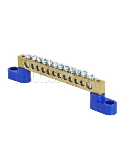 Шина 0 N (8х12мм) 12 отверстий латунь 2 синих угловых изолятора EKF PROxima (sn0-125-12-2) в Хасавюрте Клеммные колодки Pintop.ru