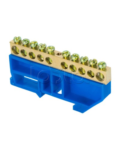 Шина 0 N (8х12мм) 10 отверстий латунь синий изолятор на DIN-рейку EKF PROxima (sn0-125-10-d) в Хасавюрте Аксессуары для стоек и шкафов Pintop.ru
