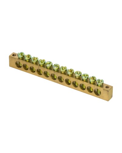 Шина PEN ноль-земля (6х9мм) 12 отверстий латунь крепеж по краям EKF PROxima (sn0-63-12-k) в Хасавюрте Аксессуары для стоек и шкафов Pintop.ru